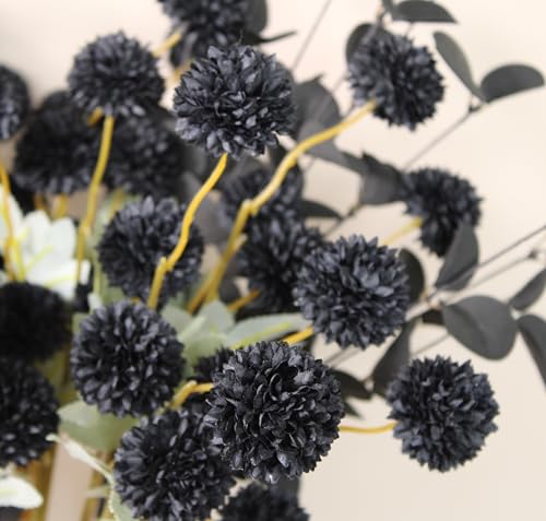 Black Artificial Flowers & Eucalyptus Stems for Halloween Decor - Variation of THIS listing