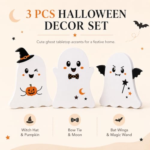 Halloween Wooden Tiered Tray Decor Set - Cute Ghost Indoor Decorations