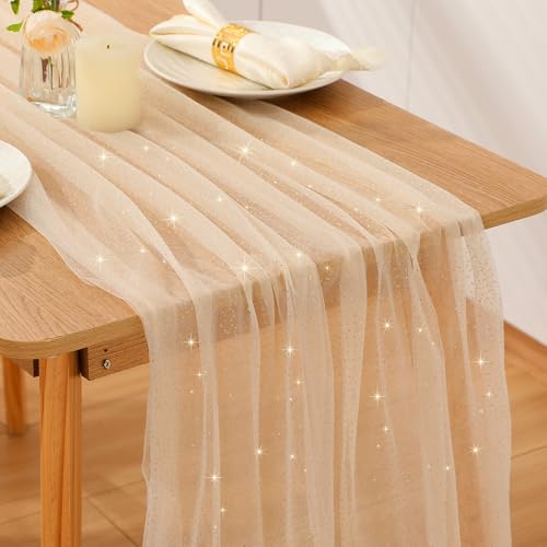 10pcs Fall Halloween Table Runner - Champagne Gold Metallic Sheer 10 ft - Windkream