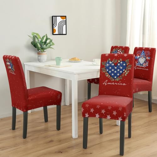 Patriotic 4th of July Chair Covers Set of 4, Red White Blue American Flag Slipcovers