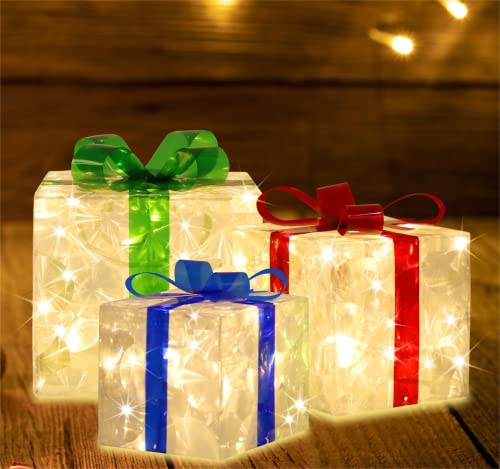 Large 8.5x7x6 Inch Lighted Gift Boxes Set of 3 - 70 LED Flashers Christmas Decor - Variation of THIS listing