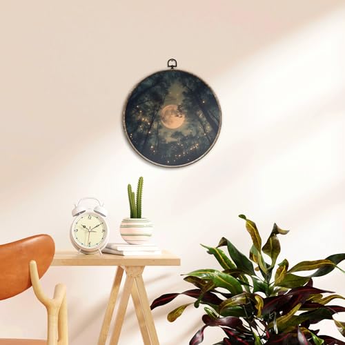Full Moon Forest Round Wall Art Canvas - Enchanted Nature Decor, 10x10in