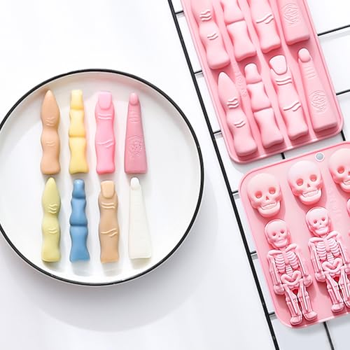 Halloween Silicone Mold Set with Skeleton & Witch Finger Shapes - Pink QY226