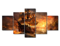 Pirate Ship Canvas Wall Art - Sea Landscape Painting, Framed 60"x32" - Fantasy Sailing Decor