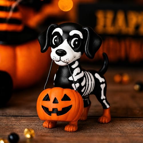 Ghost Dog Halloween Figurine - Cute Resin Spooky Tabletop Decor