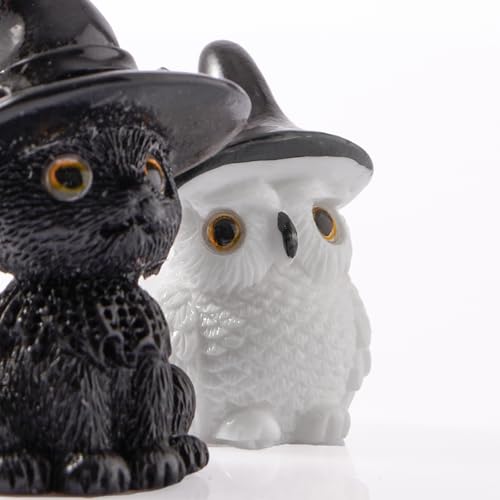 Halloween Miniature Figurines Set - Coffin & Witch Owl Skeleton Pumpkin Decor - Variation of Hat & Witch & Owl