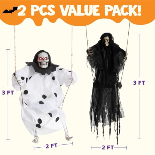 Black & White Swinging Ghosts Halloween Decorations with Lighted Eyes - Outdoor Yard Decor Set