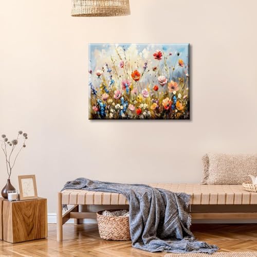 Wildflower Framed Wall Art - 12x16 Inches Botanical Floral Canvas with Frame - Variation of THIS listing