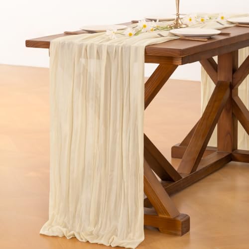 Beige Cheesecloth Table Runner 10ft for Wedding Party Home Decor - Set of 10