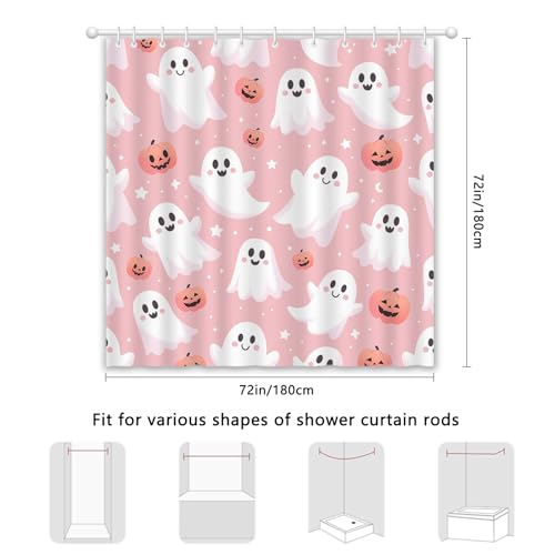 Halloween Shower Curtain Pink Cute Abstract Spooky Pumpkin Bathroom Decor with 12 Hooks - Pink3