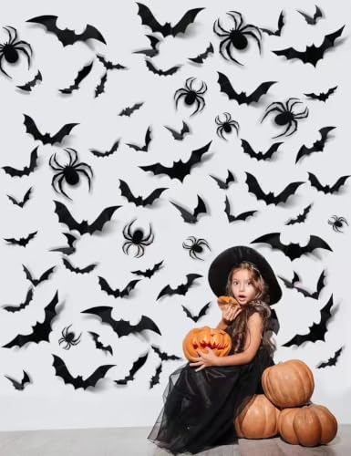 Halloween Bat and Spider Wall Decorations Set - 152 Pieces Indoor Party Decor