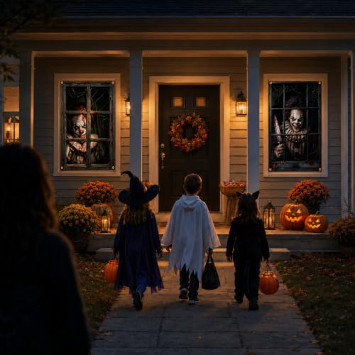 Halloween Scary Clown Window Decor Set - Crazy Clowns Variant, 32 x 47 Inches