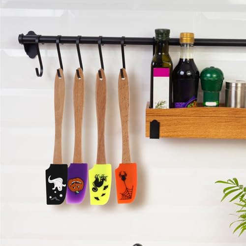 Halloween Silicone Spatula with Wooden Handle Cat Pumpkin Pattern Baking Utensil