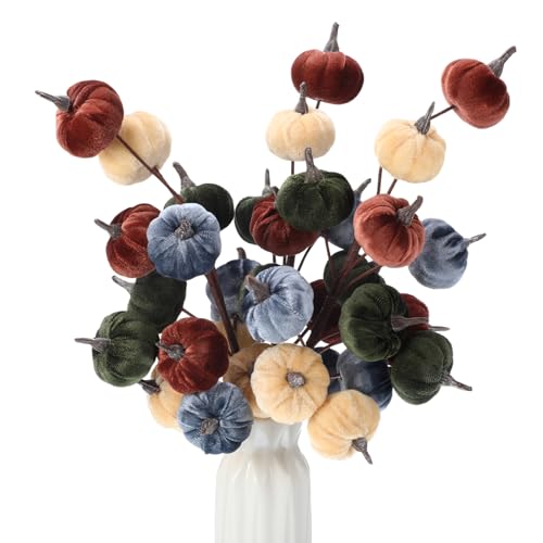 Fall Artificial Pumpkin Picks Set - Warm Color, 3 Bouquets, 15.75 Inches