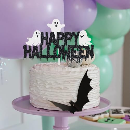 Halloween Cake Topper Spooky Ghost Decoration - Black Glitter Party Supplies