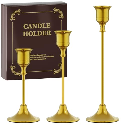 Gold Candle Holders Set of 3 - Elegant Metal Taper Candleholders for Home & Events - Variation of THIS listing