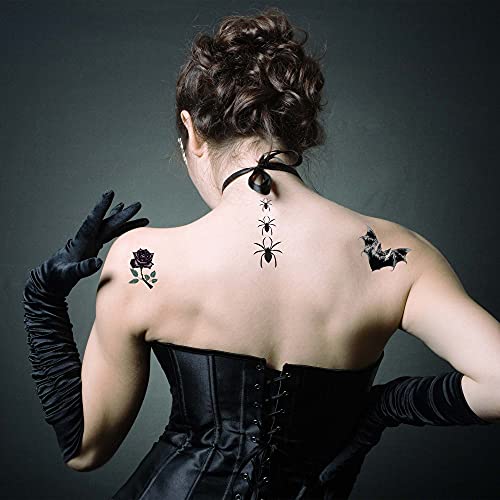 Spider Witch Halloween Temporary Tattoo Kit - 16 Waterproof Body Art Designs - Easy Costume Accessory