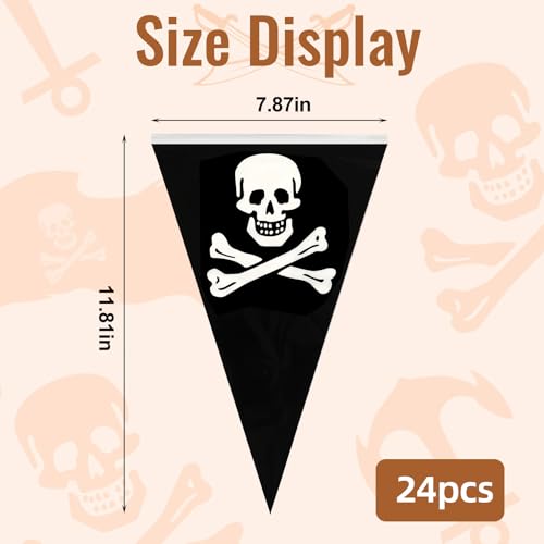 Pirate Banner Flags Set - Black White Skull Party Decorations, 32.8 ft, 24 Pcs