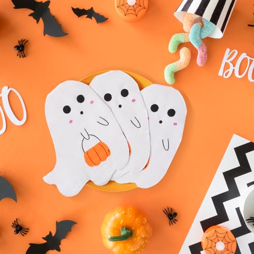 Halloween Paper Napkins 100 Pack - Ghost, Pumpkin, Black Cat & Frankenstein Shapes
