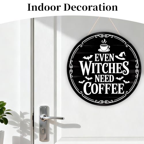 Off-White Gothic Witchy Wooden Hanging Door Sign Halloween Decor