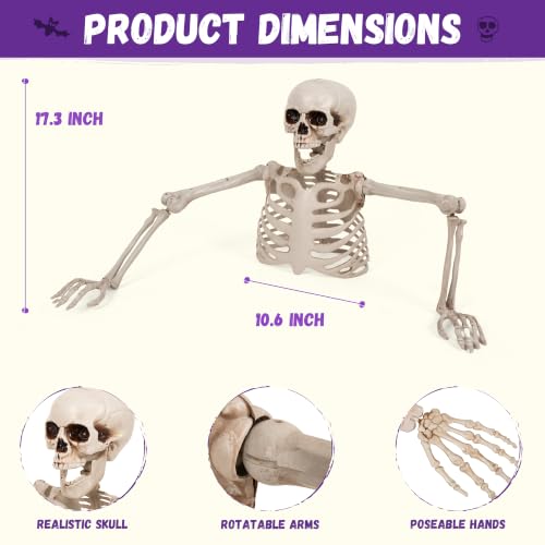 Halloween Half Skeleton Decoration with Red Glowing Eyes & Green Light-Up Body - Posable Arms Outdoor Yard Decor