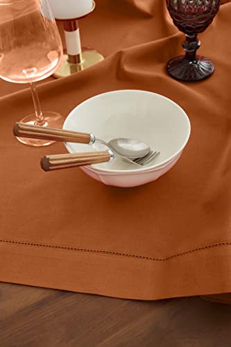 Cotton Linen Table Cloth 52 x 52 in Cinnamon Hemstitch - Handmade Home Decor
