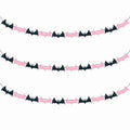 Halloween Bat Garland Felt Banner - 3 Pack Black & Pink Decorations for Haunted House & Party