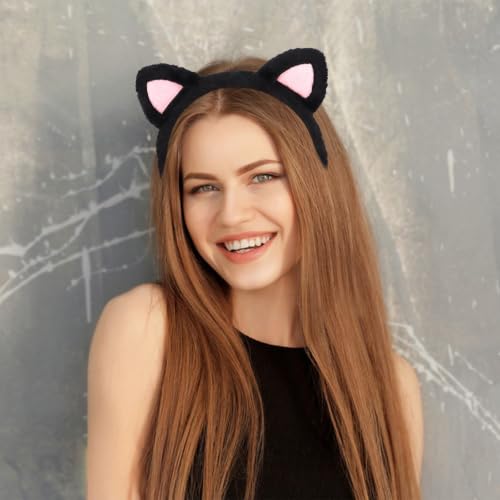 Cat Ears Headband Set - Kitty Costume Accessory for Women Halloween Black White Grey