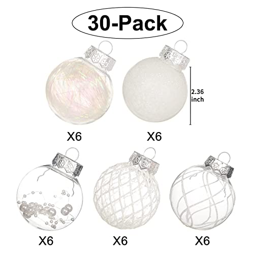 White Christmas Ball Ornaments Set 30pcs 2.36 Inch Shatterproof Xmas Tree Decorations - Variation of THIS listing