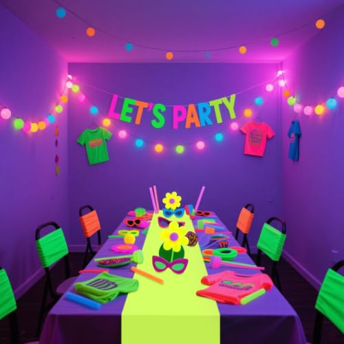 Glow-in-the-Dark Multicolor Plastic Table Runner - 8 Pack for Parties