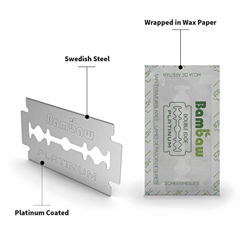 60 Blades Safety Razor Blades for Men & Women - Double Edge Platinum Stainless Steel Refills