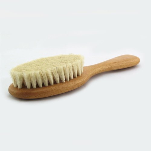 HiKin 8.86” Short Handle Dry Bath Body Brush Scrubber, Wood Handle Natural Soft Wool Bristles Bath & Shower Brush.