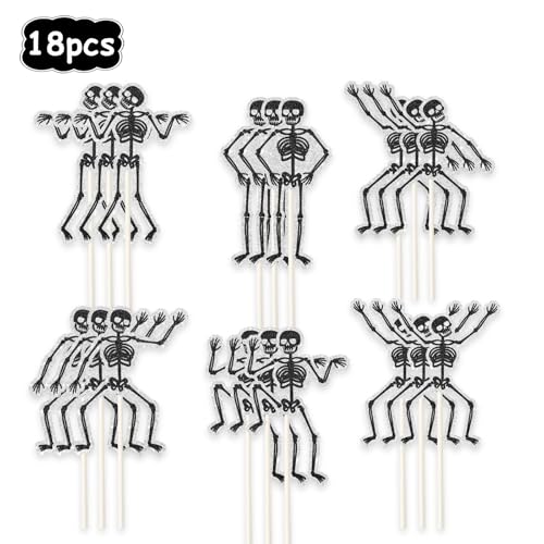 Halloween Skeleton Cupcake Toppers - 18 Pcs Gothic Party Cake Decorations