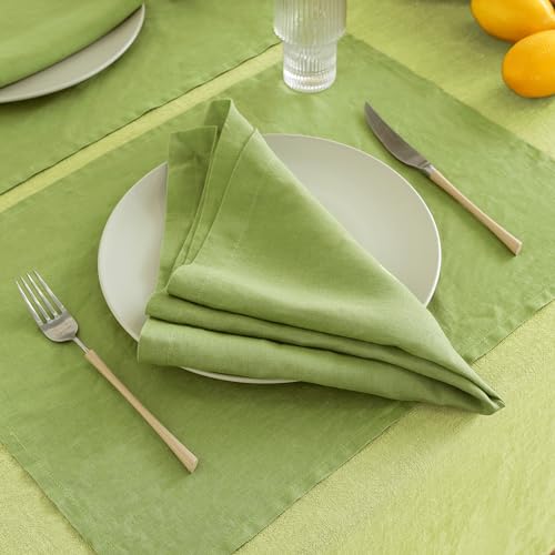 Linen Placemats Set of 4 - 14x19 Inch Natural Lime Green Rustic Table Mats