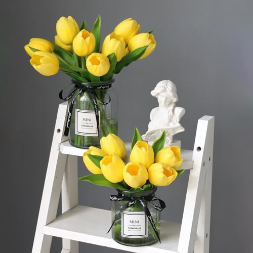 Large Luxury Series Yellow Artificial Tulips - Real Look & Touch for Wedding & Home Decor (11pcs)