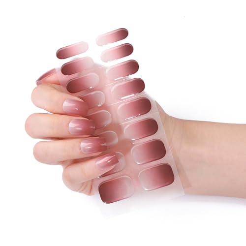 Semi Cured Gel Nail Strips Kit3 Gradient Burgundy - 16 Pcs Nail Wraps & File