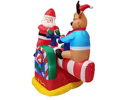 Animated Christmas Inflatable Santa and Reindeer Yard Decor - 4 Feet Lighted See-Saw