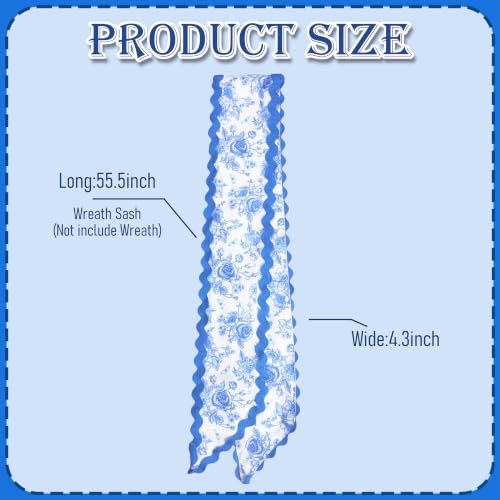 Blue Floral Wreath Sash Set - Chinoiserie Style for Front Door & Home Decor