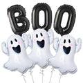 Halloween BOO Ghost Foil Balloons Set - Black Party Decorations, 6pcs Black Boo Ghost
