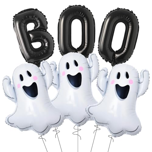 Halloween BOO Ghost Foil Balloons Set - Black Party Decorations, 6pcs Black Boo Ghost