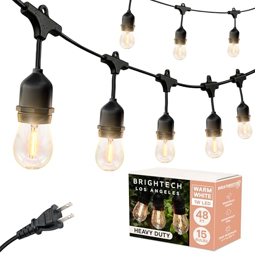 Outdoor LED String Lights 48 Ft - 15 Vintage Edison Bulbs Waterproof Dimmable