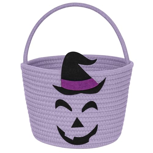 Purple Halloween Woven Cotton Rope Candy Basket for Kids & Adults
