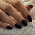 Black Almond Press-On Nails Set - Reusable False Nails with 16 Sizes, Black Diamond Variation