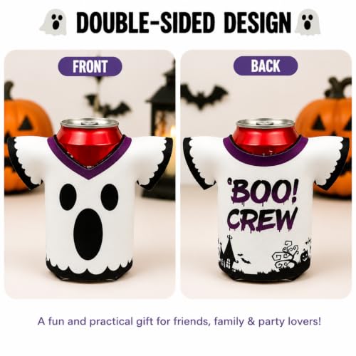 Boo Crew Ghost Drink Sleeves - Halloween Can & Bottle Holder 2 Pack
