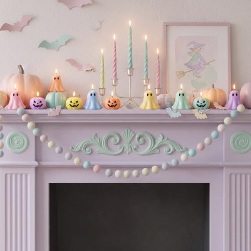 Halloween Pastel Ghost and Pumpkin Candle Set - 12 Mini Decor Candles