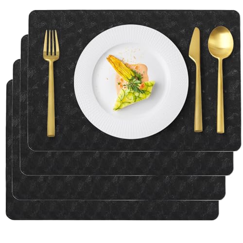 Black Halloween Plastic Placemat Set of 4 Faux Leather Table Mats - Waterproof & Heat-Resistant