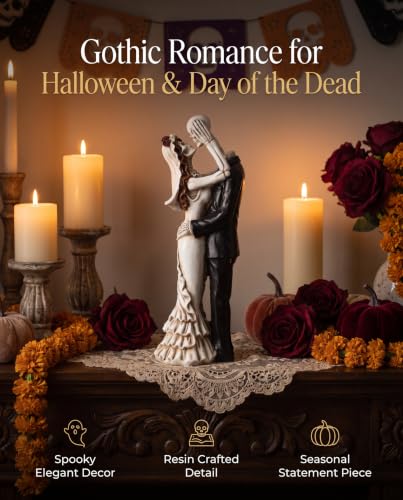 Dancing Skeleton Bride and Groom Figurine - 12'' Gothic Wedding Cake Topper, Halloween Decor, Romantic Spooky Figurine - Large