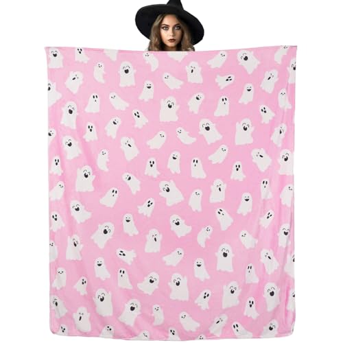 Cute Ghost Halloween Throw Blanket - Pink 50x60 Inches for Women Men
