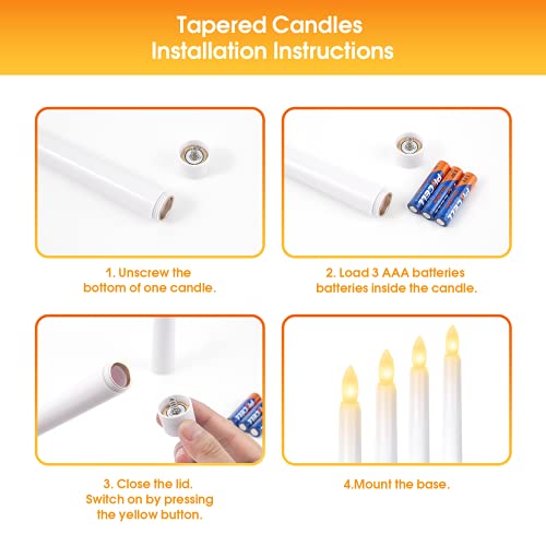 Daord 9 Pack Flameless Flickering LED Taper Candles with Remote & Timer - White + Gold Holders, Christmas Window Decor