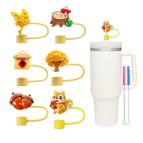 Silicone Straw Topper for Stanley 30oz & 40oz Tumblers - Autumn Squirrel Design